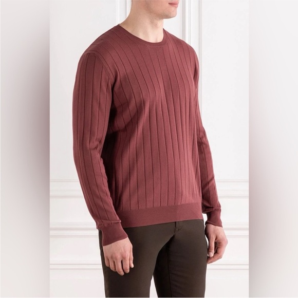 Corneliani Jumper Cotton Sweater Raised Rib Burgundy - Picture 1 of 10